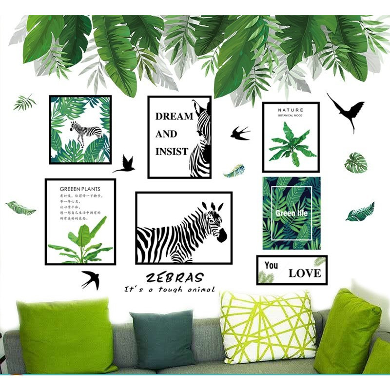 Decal dán tường khung tranh lá xanh green life