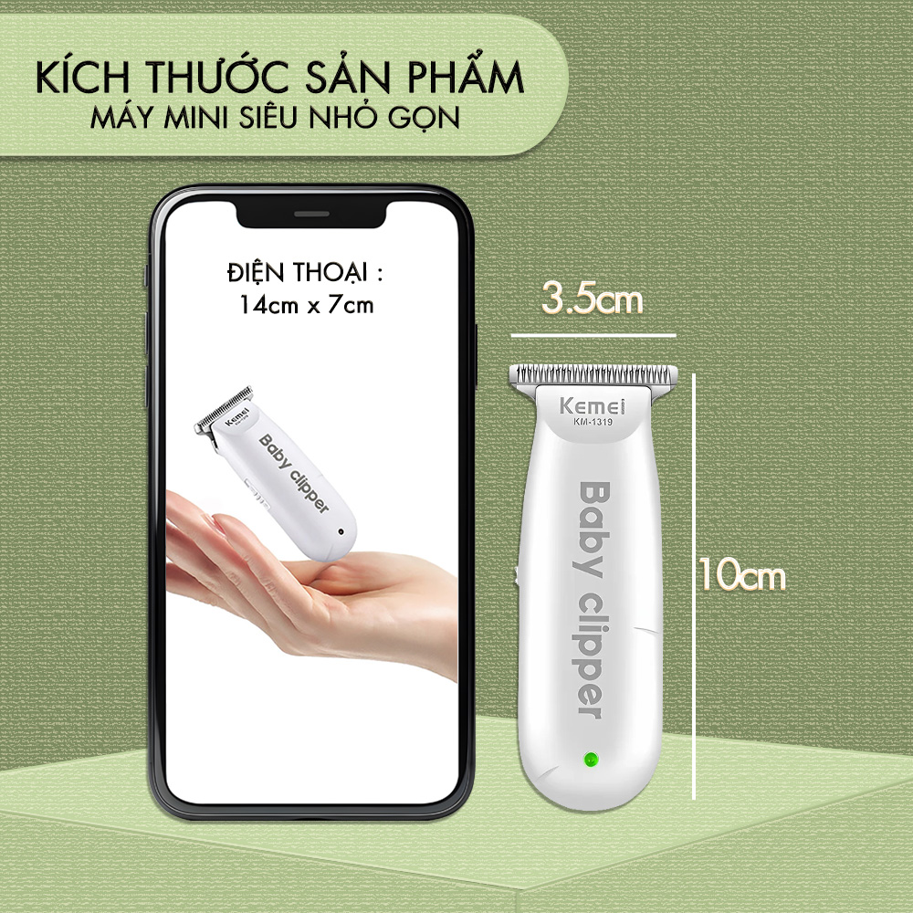 Tông đơ cắt tóc mini Kemei KM-1319 chuyên dụng cắt tóc cho bé, trẻ em sơ sinh hoạt động êm ái hạn không tiếng ồn - Hàng chính hãng