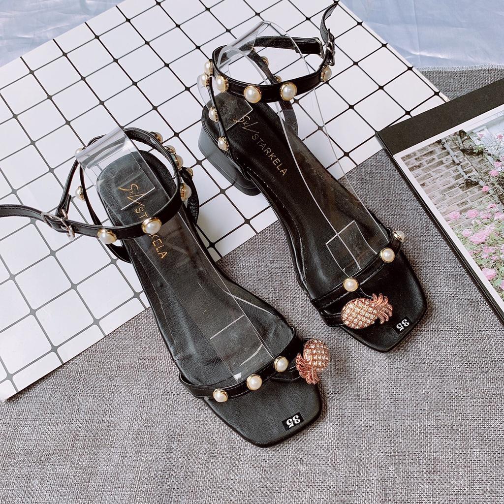Dép sandal xỏ ngón dứa đính hột gót 3 phân dép quai hậu học sinh dễ đi