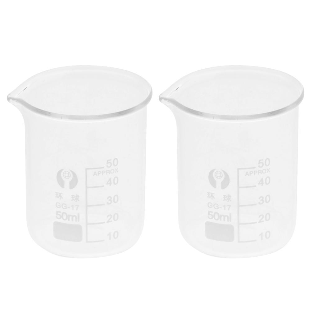2x2PCS Laboratory Beaker Borosilicate Glass Measuring Cup Scale Beaker 50ml