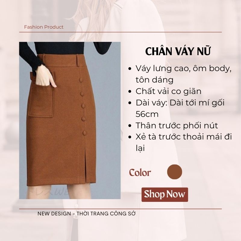 Chân Váy Ngắn Công Sở Xẻ Trước New Design Thiết Kế Dáng Váy Công Sở ,Phom Chuẩn ,Có Túi Cá Tính, Vải Tốt Co Giãn ,Màu Nâu Đẹp CV009