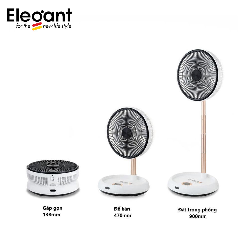 Quạt Tích Điện Gấp Gọn Thông Minh Elê Gan T hàng Đức KW-MF01B Kèm Khiển Từ Xa và 3 pin lithium x 2200mAh