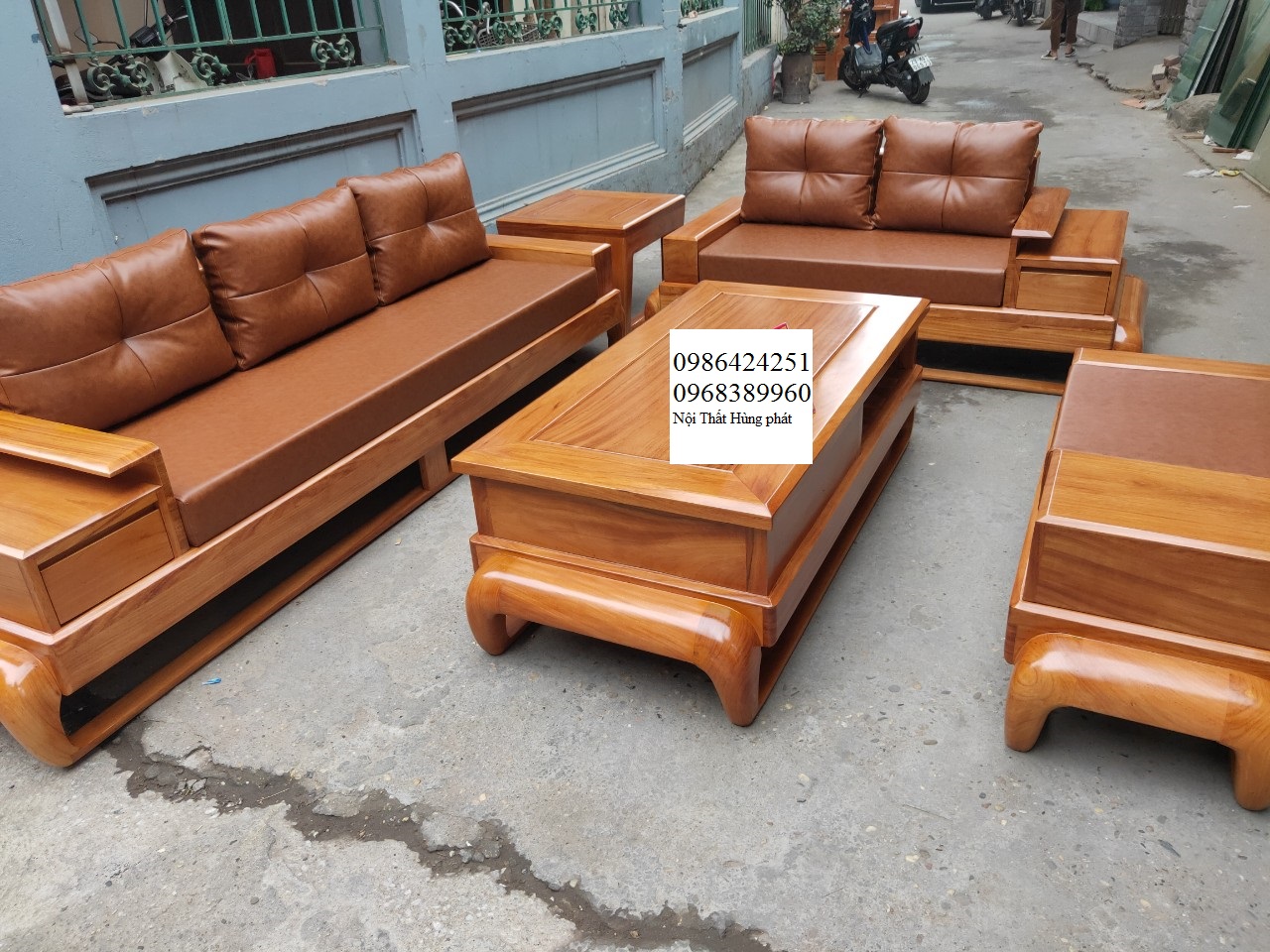 Sofa 2 văng đùi gà gỗ kèm đệm cao cấp