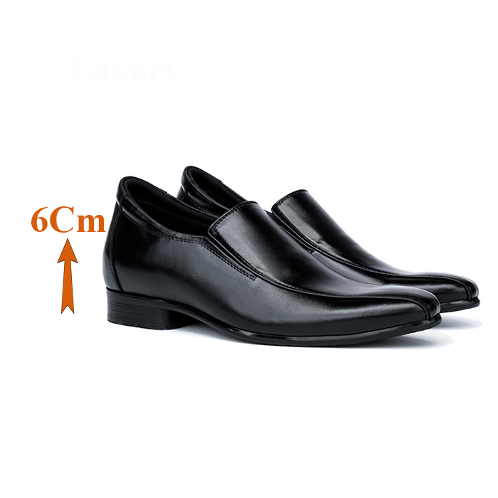 Giày Độn Nam T&TRA Tăng Cao 6Cm- S950 Đen Trơn- Chất Liệu Da Bò Cao Cấp, Đế Cao Su Ghép, Phần Tăng Cao Ẩn Bên Trong