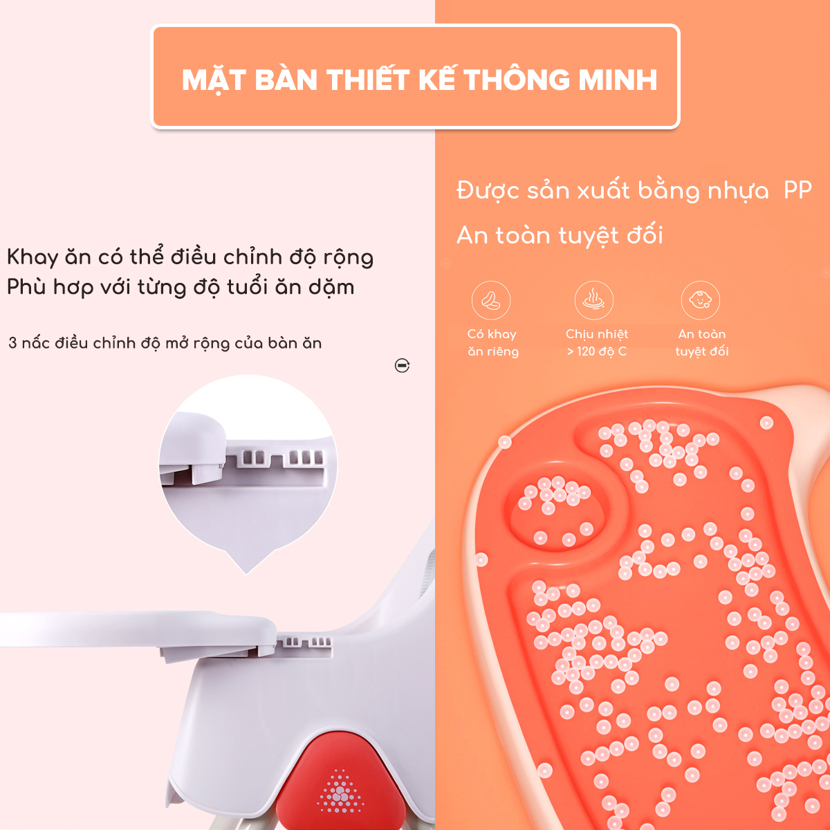 Ghế ăn dặm cho bé U2 babyhop thiết kế chân điều chỉnh độ cao, kèm mặt bàn dành cho bé từ 6 tháng chịu lực tới 70kg