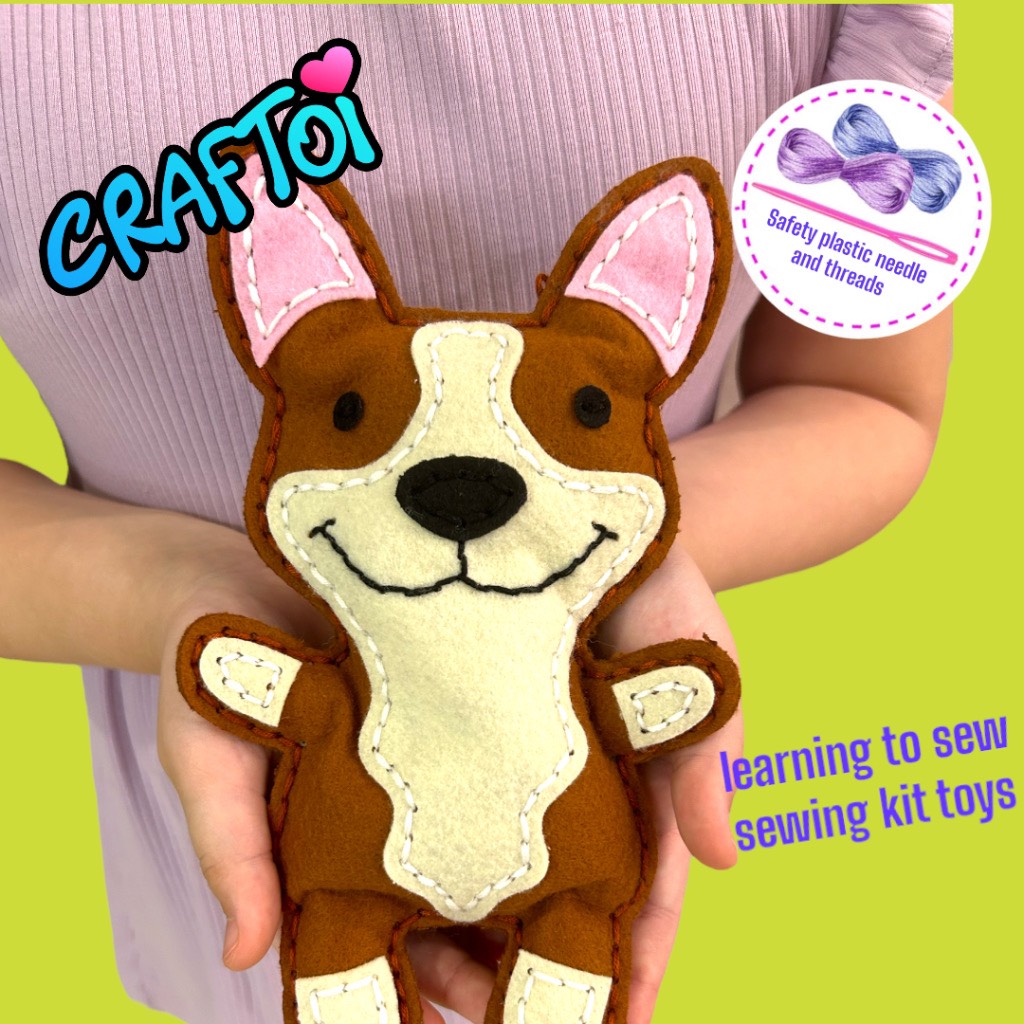 KIM NHỰA Bộ Thủ Công Trẻ Tự Làm Thú Bông 5+ CORGI KING FLUFFY I Craftoi Felt Sewing toy prepunched holes plastic needle