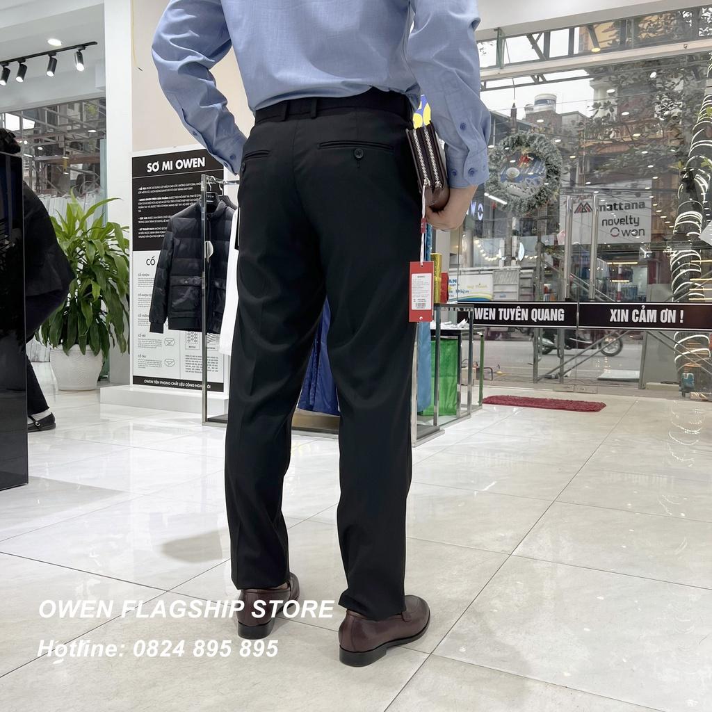 OWEN - Quần âu nam công sở dáng Regular màu đen trơn có trợ cạp co dãn mã QRT23888N