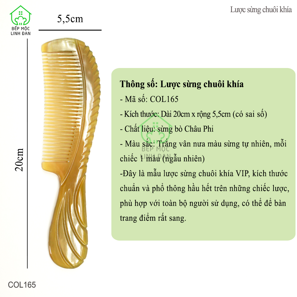 Lược Sừng Xuất Nhật (Size: XL - 20cm) Mẫu Chuôi Khía Đẹp Hoàn Hảo [COL165]