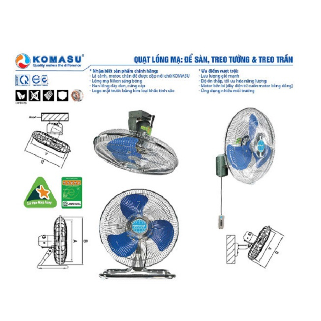 Quạt treo tường công tắc thả KM45-CT