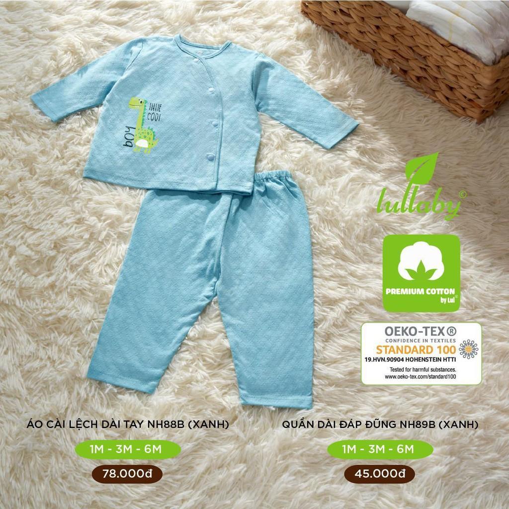 Bộ quần áo sơ sinh Lullaby vân thoáng, áo cài lệch Lullaby, quần đáp đũng cao cấp