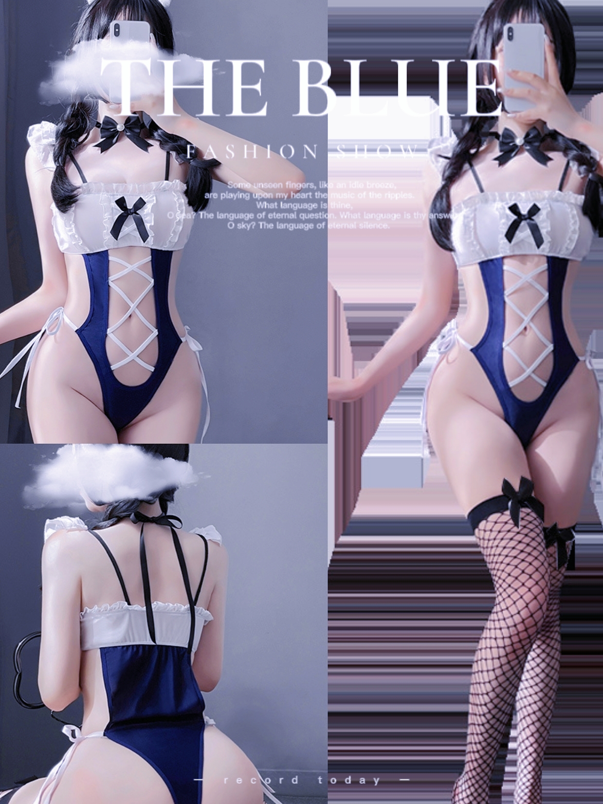 Đồ ngủ nữ Sexy Cosplay hầu gái khoét eo đan chéo khoét bụng