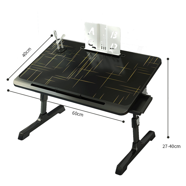 Bàn làm việc ngồi giường màu đen mẫu cao cấp, bàn gấp ngồi giường Full, ngăn kéo, USB, giá sách, khe cắm thẻ KO126