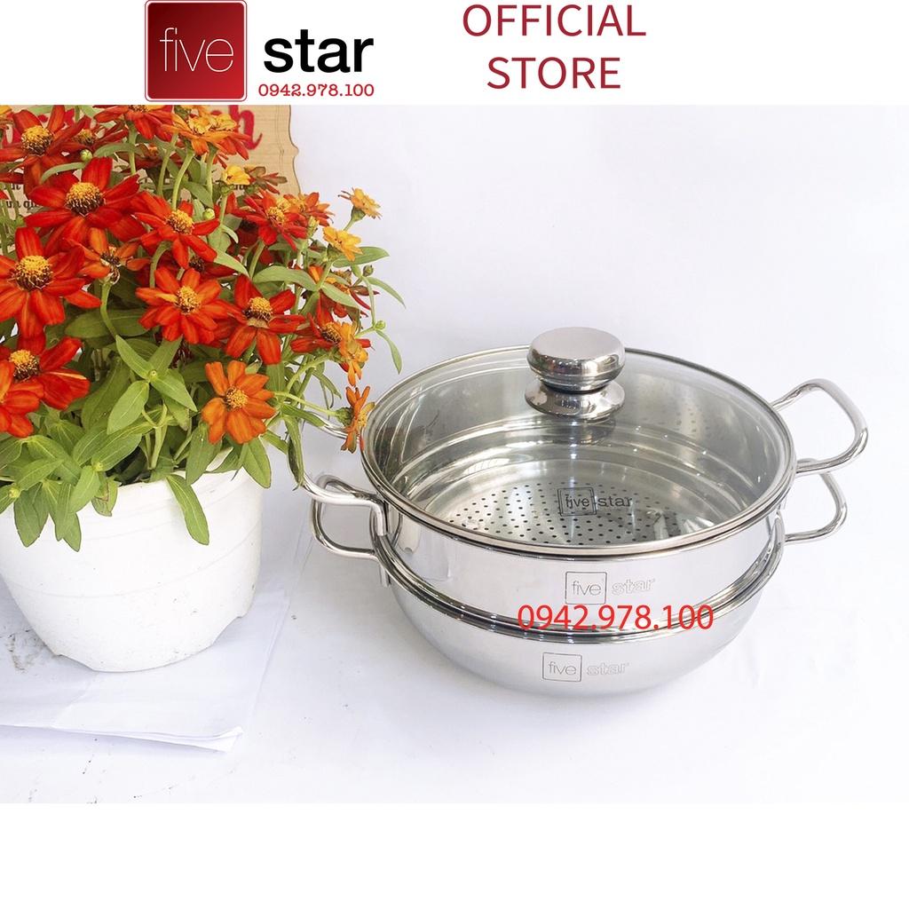 Nồi lẩu xửng hấp cao cấp FIVESTAR 3 đáy từ nắp kính 24cm / 26cm / 28cm , tặng 2 vá canh