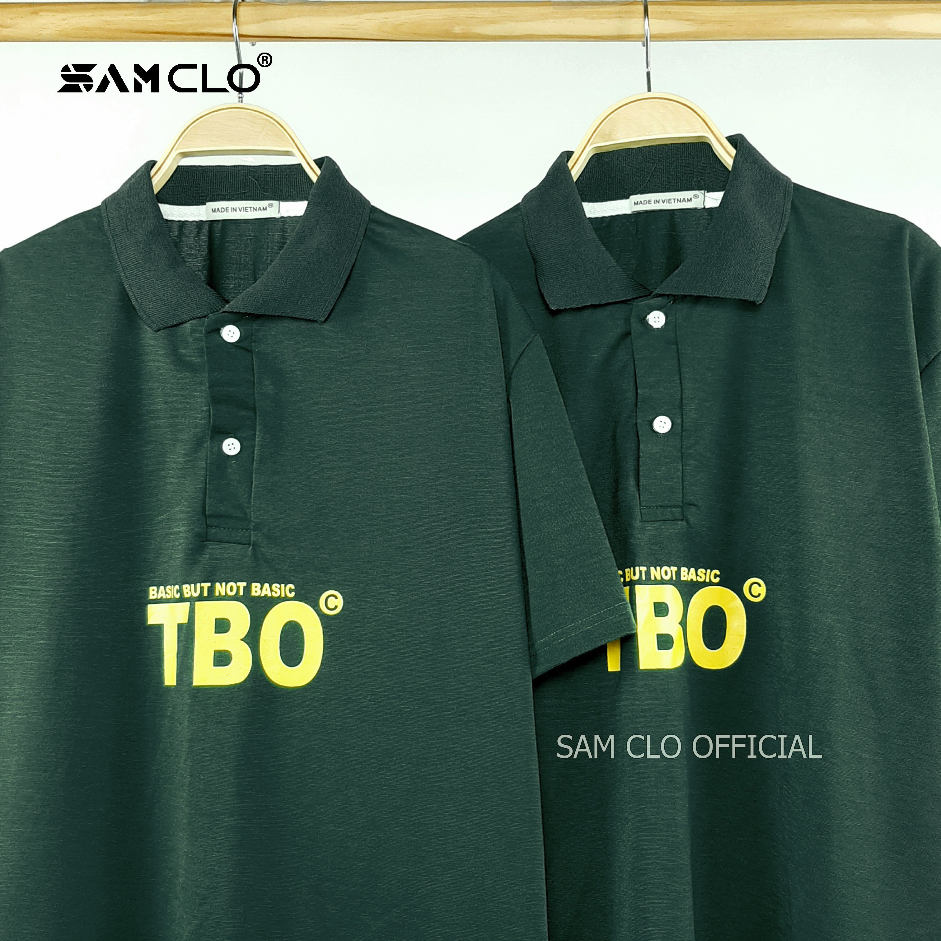 Áo thun Polo tay lỡ SAM CLO có cổ form rộng phông freesize dáng unisex mặc cặp, nhóm, lớp, đi học in chữ VÀNG TBO