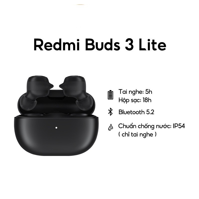 Tai nghe True Wireless Xiaomi Redmi Buds 3 Lite kết nối Bluetooth 5.2 ổn định, âm thanh hay, khử ồn hiệu quả Tai nghe Bluetooth - Hàng chính hãng