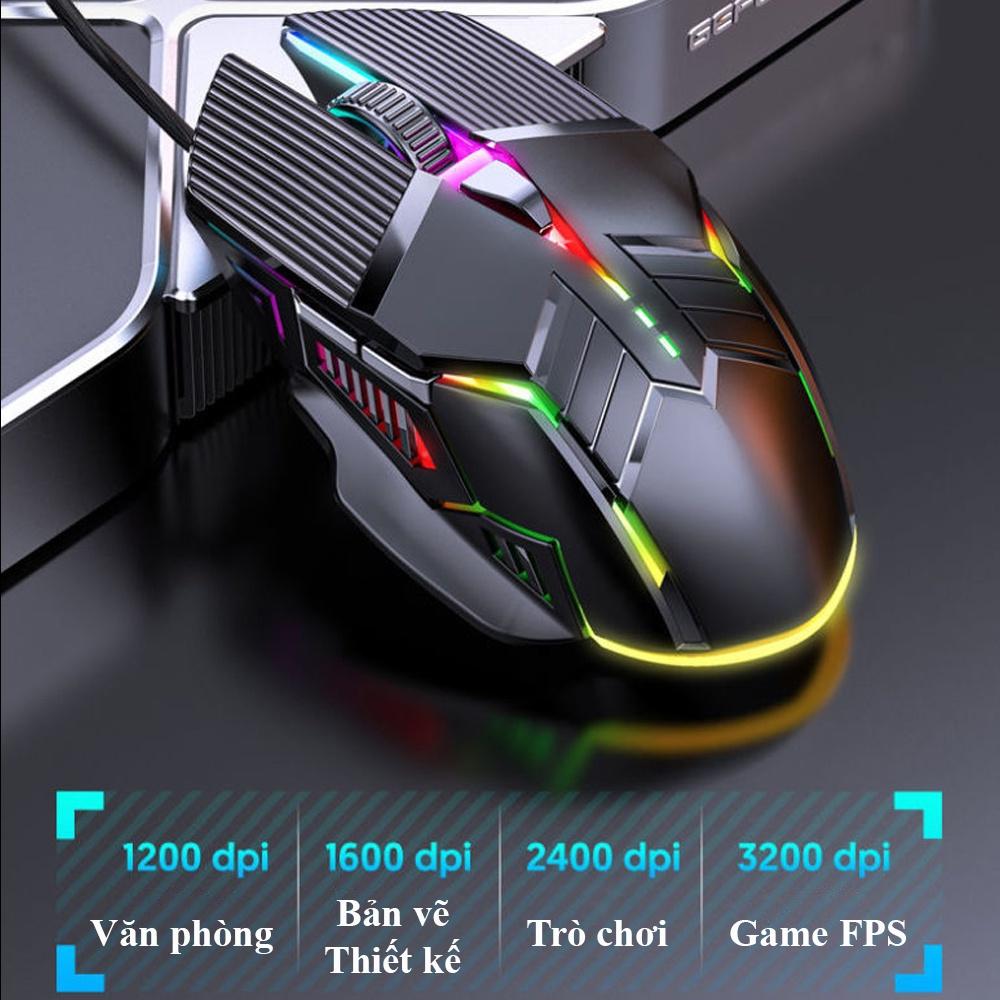 Chuột máy tính gaming có dây S800 3200DPI chế độ LED 7 màu 6 nút bấm thiết kế cải tiến cho cảm giác cầm nắm tuyệt vời