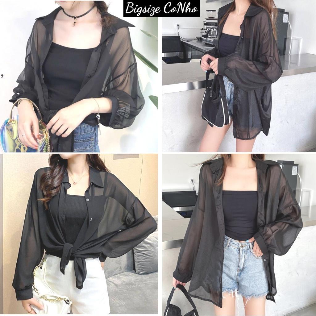 Áo sơ mi voan mỏng tay dài bigsize nữ SM VOAN - Màu Đen