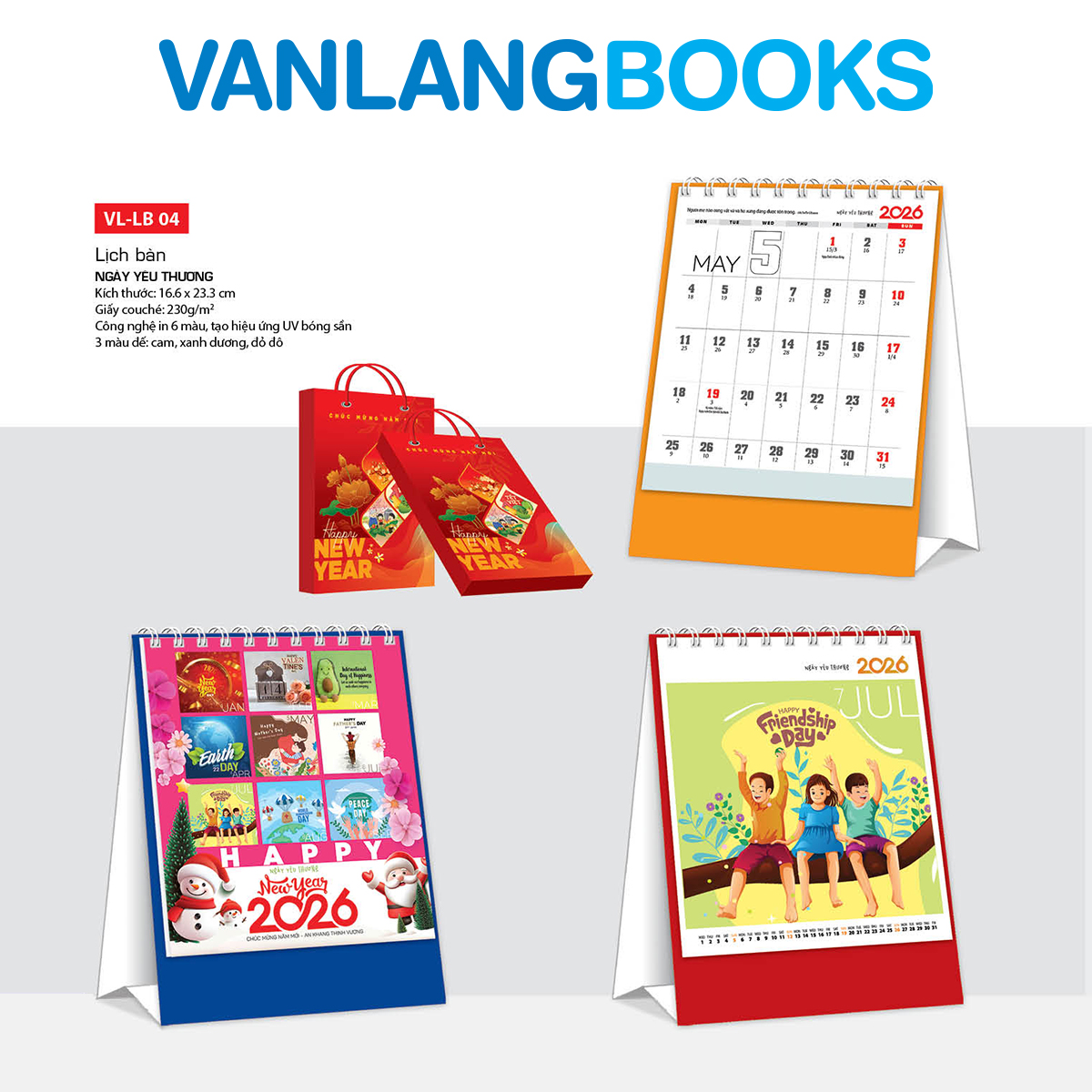 Lịch Bàn 2026 – Ngày Yêu Thương | Lịch Để Bàn Vanlangbooks |  (Mã: VLLB04B) - Màu Cam
