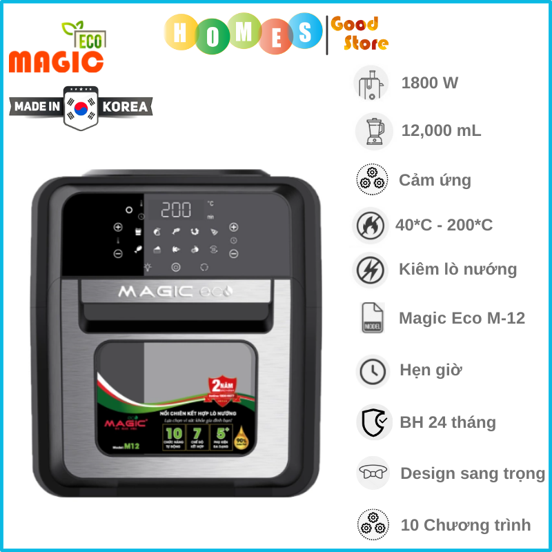 Nồi Chiên Không Dầu Kiêm Nướng MAGIC ECO M-12 10 Chương Chình Nấu Dung Tích 12L Công Suất 1800W - Hàng Chính Hãng