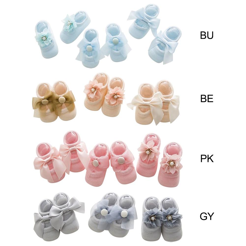 Set 3 Đôi Vớ Cotton Chống Trượt Đính Nơ Hoa Dành Cho Bé Sơ Sinh