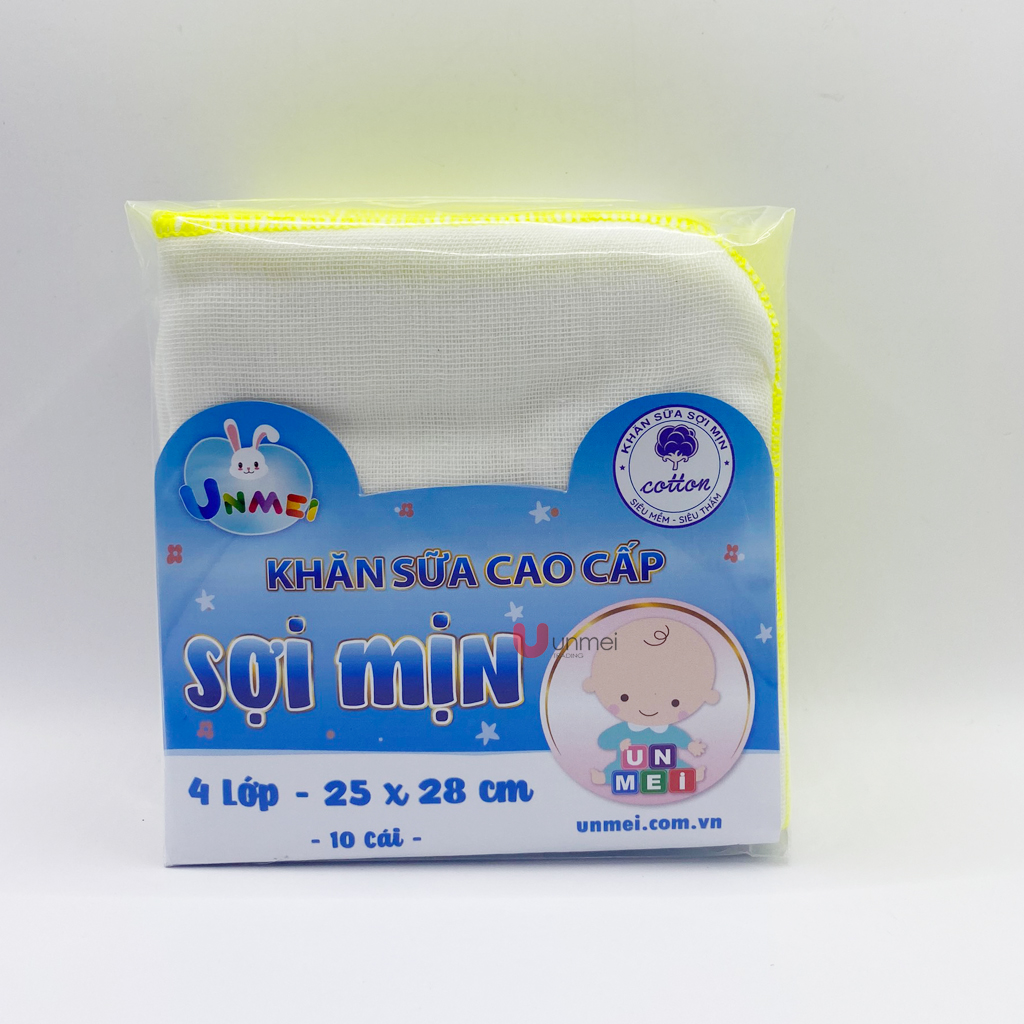 Khăn Sữa Unmei Xuất Nhật Sợi Mịn, Dày 4 Lớp Dành Cho Bé Từ Sơ Sinh (Kích Thước 25x28cm) - Khăn Xô Loại Chất Lượng, Giao Mẫu Ngẫu Nhiên