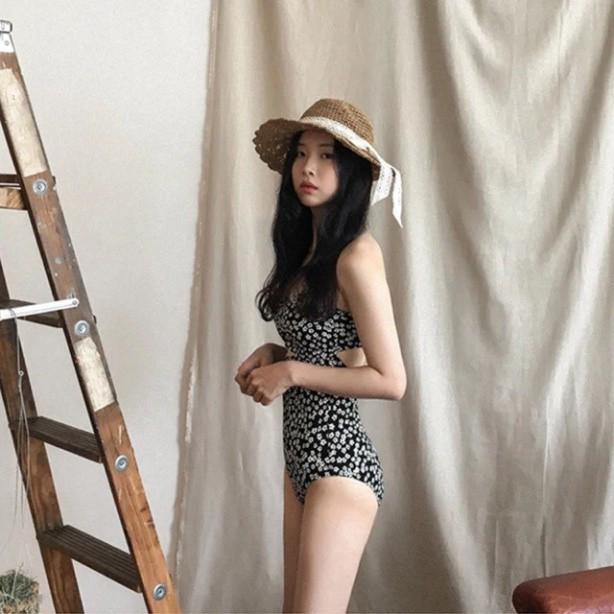Bikini Áo Tắm Hoa Nhí Đen Đồ Đi Biển Liền Thân 2 Dây Sexy Khoe Lưng Trần Hot Hit 2021 Tôn Dáng Giấu Bụng