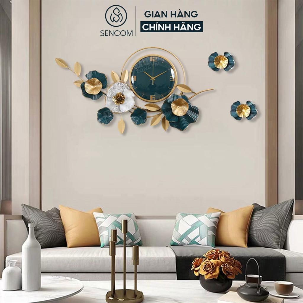 Đồng hồ treo tường nghệ thuật SENCOM hoa xanh phong cách Bắc Âu decor trang trí nhà cửa mã 2106X- Hàng chính hãng