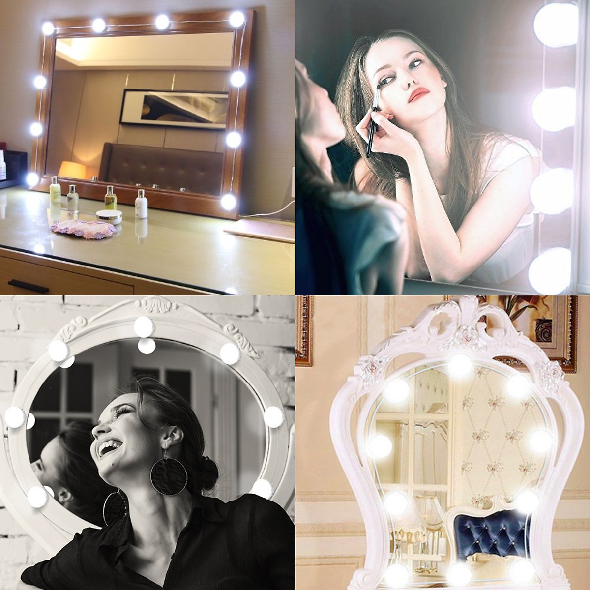 Bộ dây 10 bóng đèn led tròn màu gắn gương trang điểm sang trọng