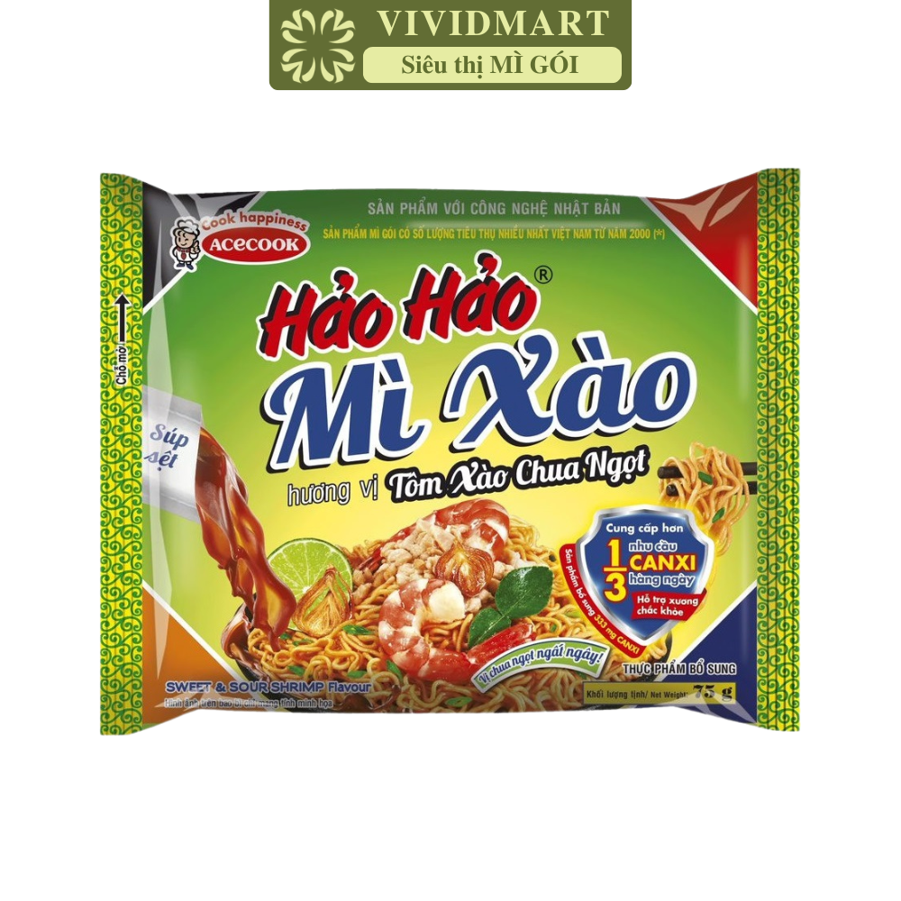 ACECOOK - Mì Hảo Hảo hương vị Tôm xào chua ngọt, Mì ăn liền Hảo Hảo mì xào chua ngọt, Mì xào Hảo Hảo chua ngọt (75g/ gói)