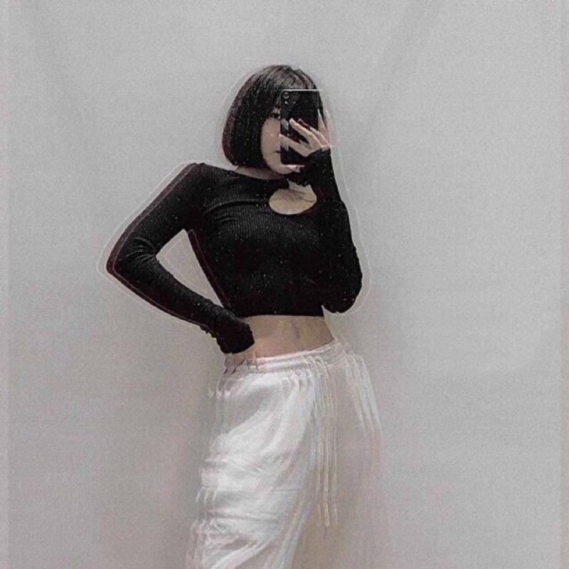 Áo croptop nữ tay dài khoét vai có 3 màu freesize