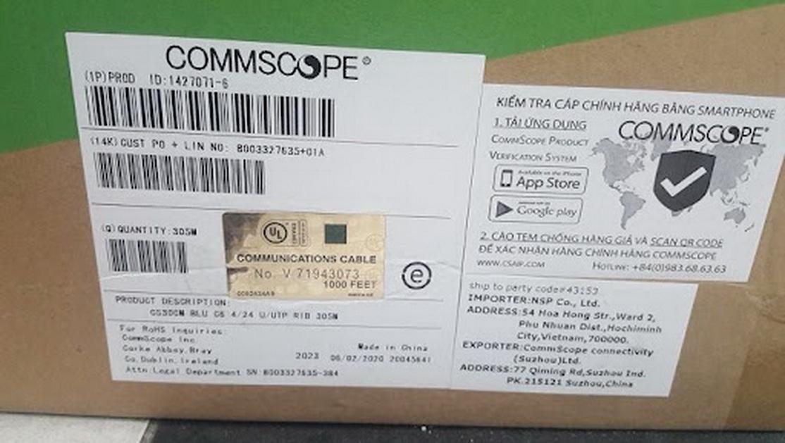 Cáp Mạng CAT.6 U/UTP 24 AWG, Solid, Vỏ Xanh Dương 305M COMMSCOPE 1427071-6 - HÀNG CHÍNH HÃNG
