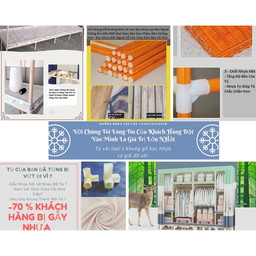 Tủ vải đựng quần áo khung gỗ đựng quần áo 4 buồng loại 1 gỗ bọc nhựa không ẩm mốc