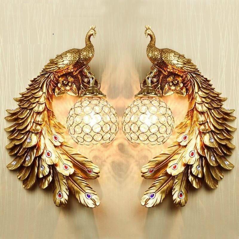 Cặp Đèn Trang Trí Tường 2 Con Công