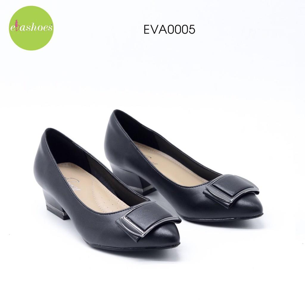 Giày cao gót đế vuông mũi nhọn phối khuy kim loại tổng hợp 3cm Evashoes EVA0005