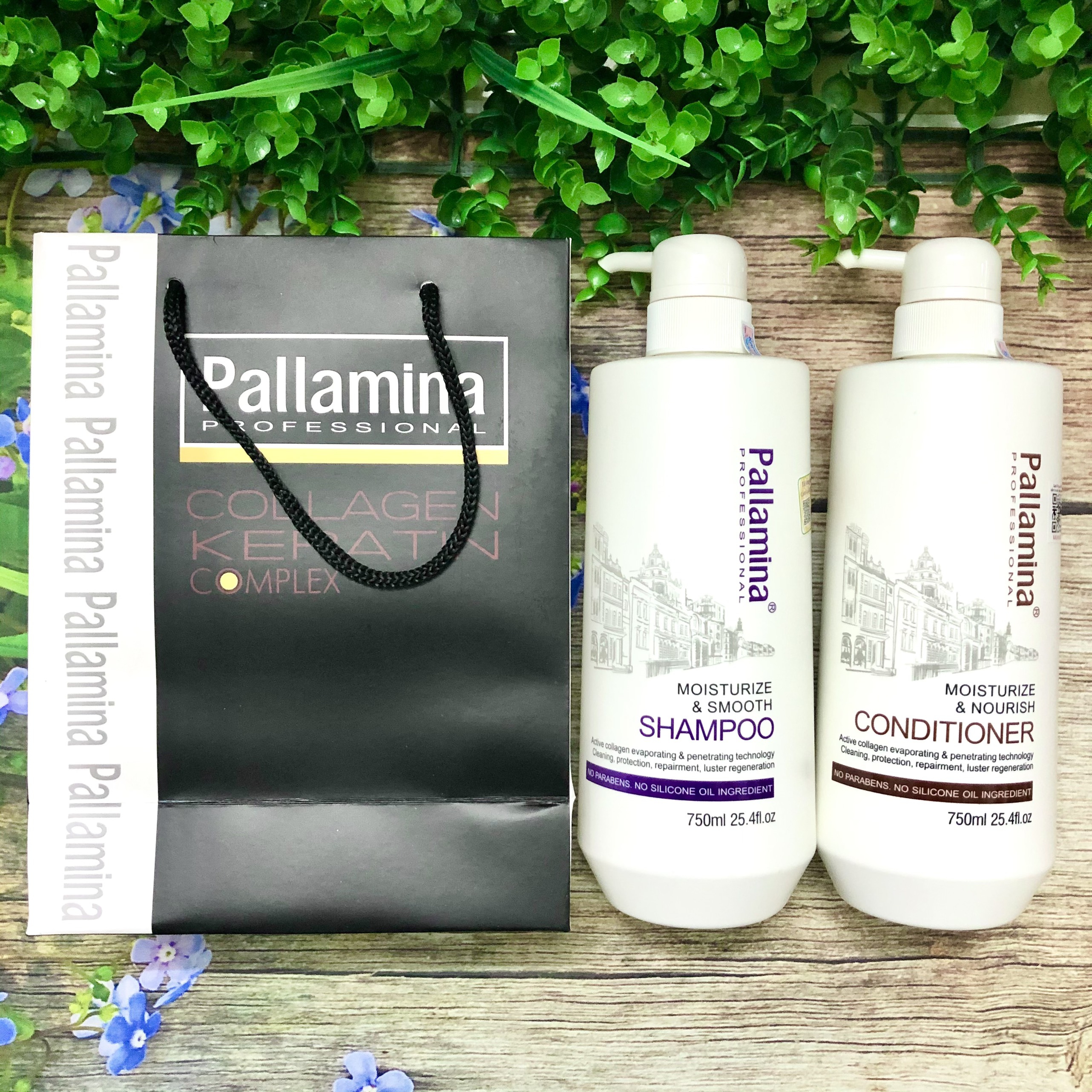 Bộ dầu gội xả Collagen Pallamina Moisturize &amp; Smooth phục hồi siêu mượt tóc cao cấp 1000ml*2