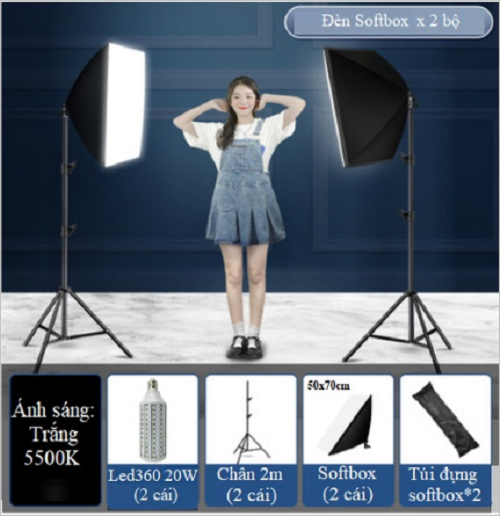 Bộ 2 Đèn Chụp Sản Phẩm Softbox 20W/40W/60W HL Lighting, Phụ Kiện Studio Quay Phim Chụp Ảnh Hàng Chính Hãng