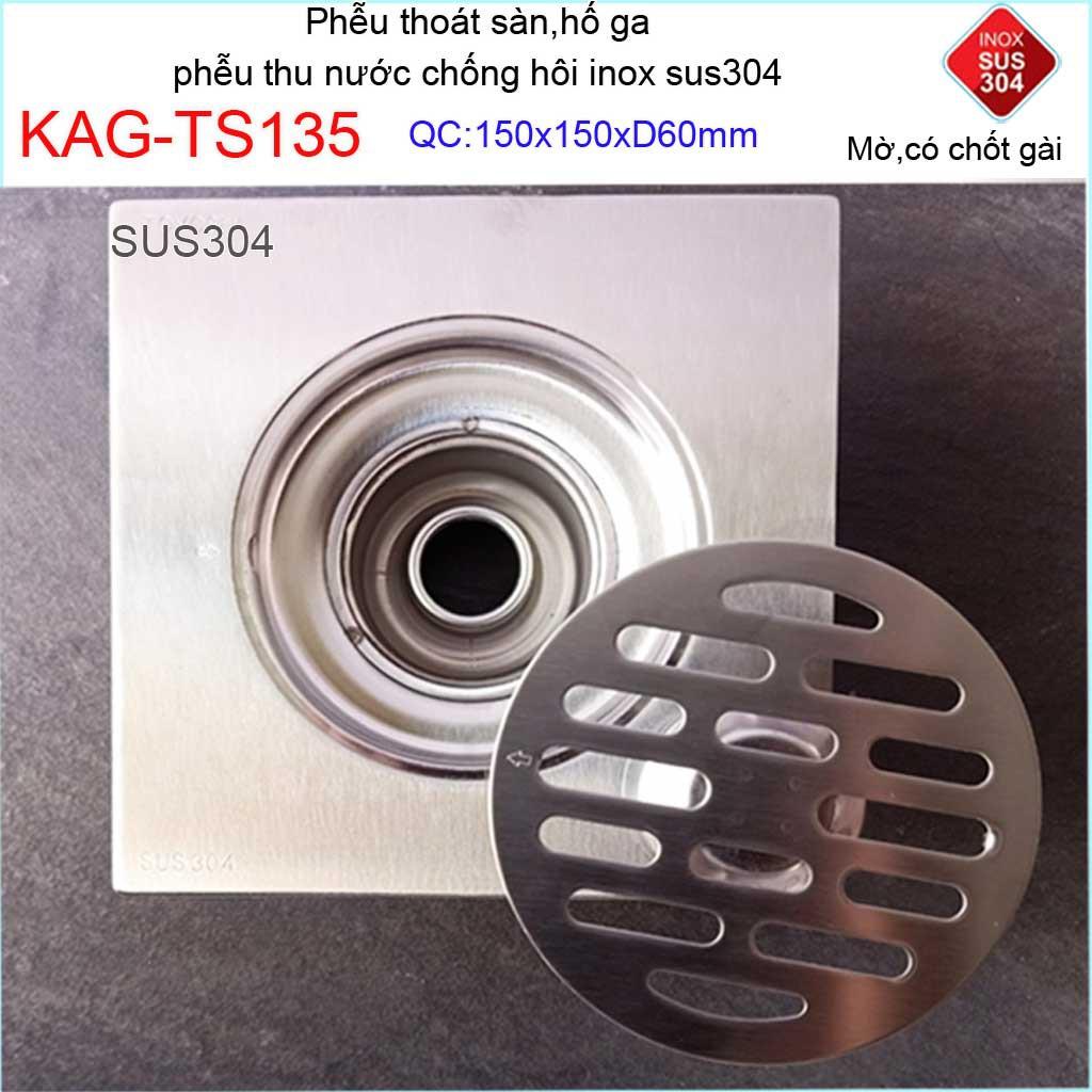 Phễu thoát sàn chống mùi hôi có chốt gài, Phễu thu nước inox 304, thoát sàn 15D60 KAG-TS135