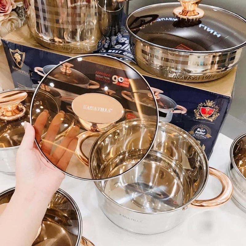 Bộ nồi Kaisavilla 6 món 12 chi tiết nhập khẩu từ Đức loại 9 đáy nấu được tất cả mọi loại bếp