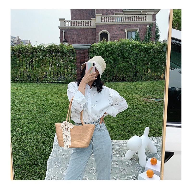 Túi Cói Sợi Dệt Nơ Ren Vintage