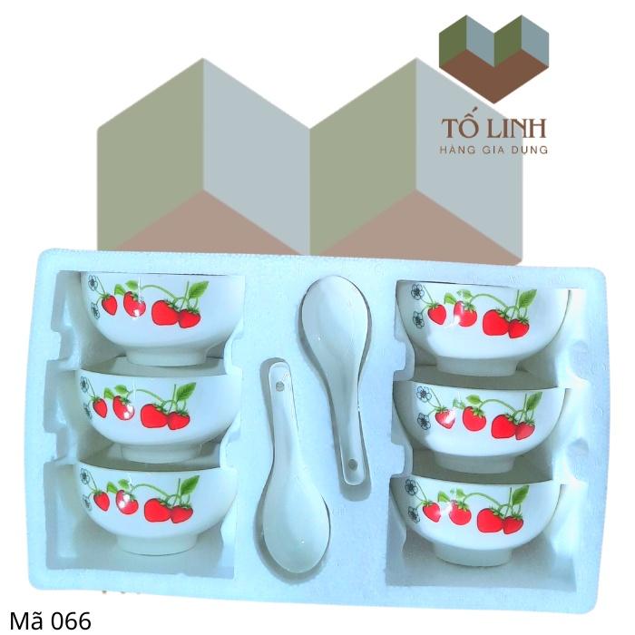 Hộp 6 Chén 6 Muỗng Sứ Hoa Và Sứ Trắng,Combo Bộ 6 Chén 6 Muỗng Sứ Hoa Và Sứ Trắng