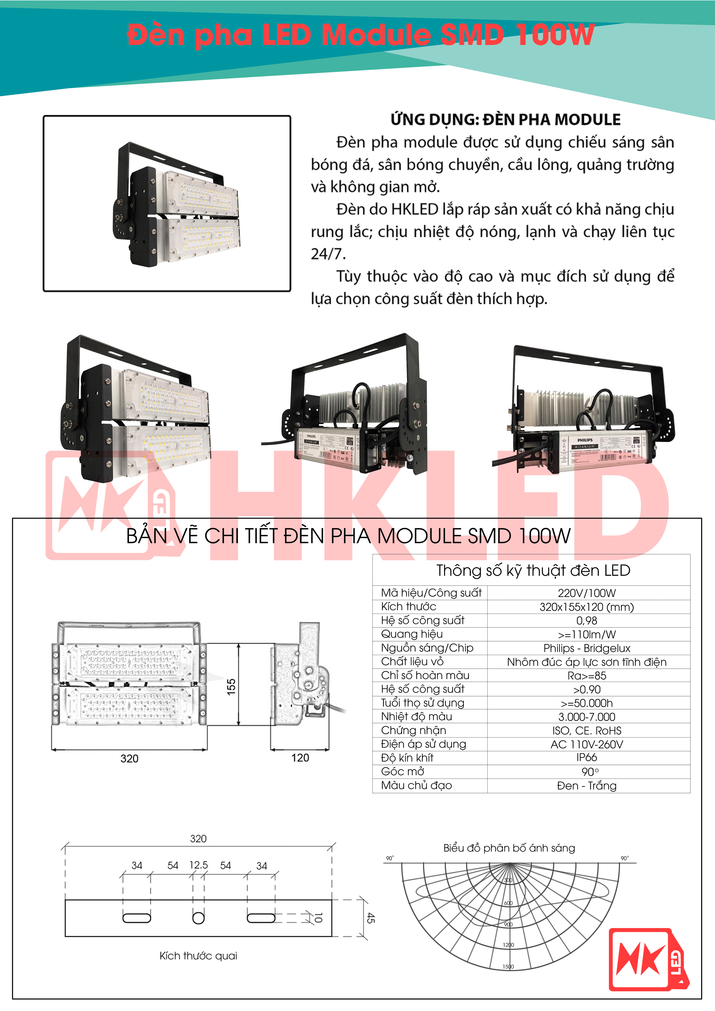 HKLED - Đèn pha LED Module OEM Philips 100W - DPMPL100