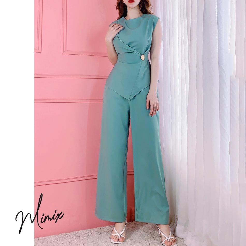 Set bộ rời trơn áo lụa cát đính tag và quần ống suông năng động MIMIX AR1185