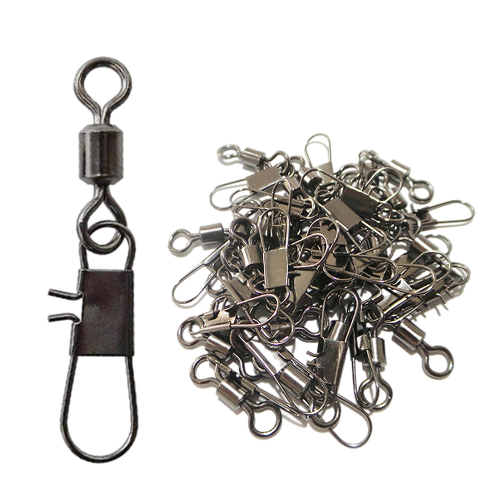 100pcs Fishing Ball Bearing Swivels with Safety Snaps Clip Brass Fishing Swivel for Quick Connect Fishing Lures Line Connector