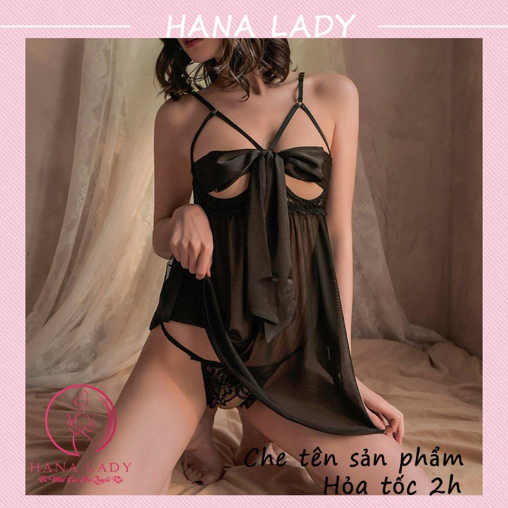 Váy ngủ nữ xuyên thấu, đầm ngủ sexy gợi cảm nơ ngực quyến rũ kèm quần chip lọt khe VN458