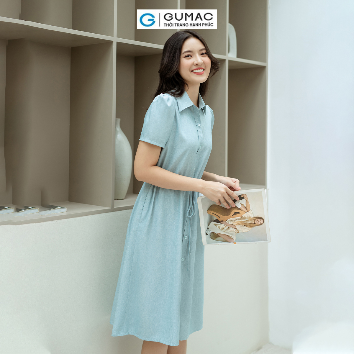 Đầm suông rút dây eo GUMAC DD08026