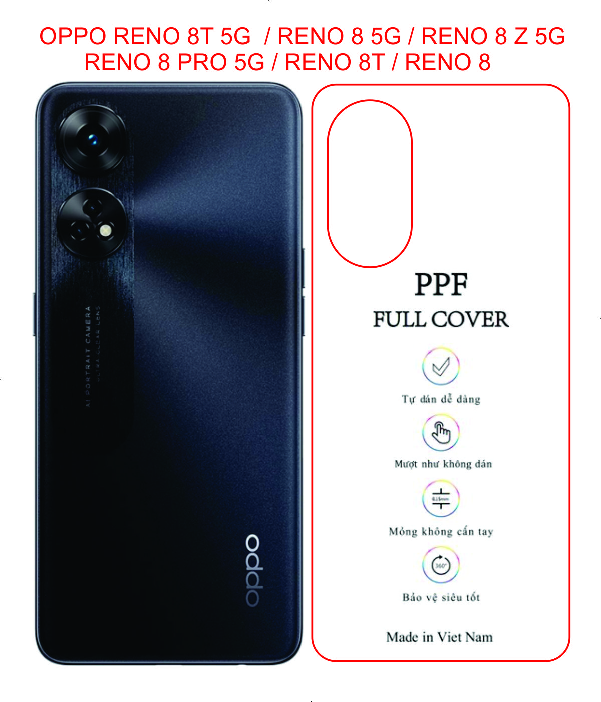 Miếng Dán dẻo PPF mặt lưng trong suốt dành cho OPPO Reno 8T 5G / Reno 8T / Reno 8z 5G / Reno 8