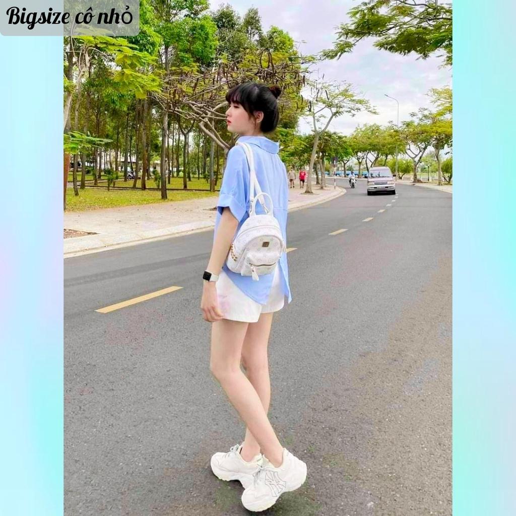 Áo sơ mi bigsize nữ tay ngắn kiểu xẻ lưng có cúc, Áo kiểu big size nữ AT10