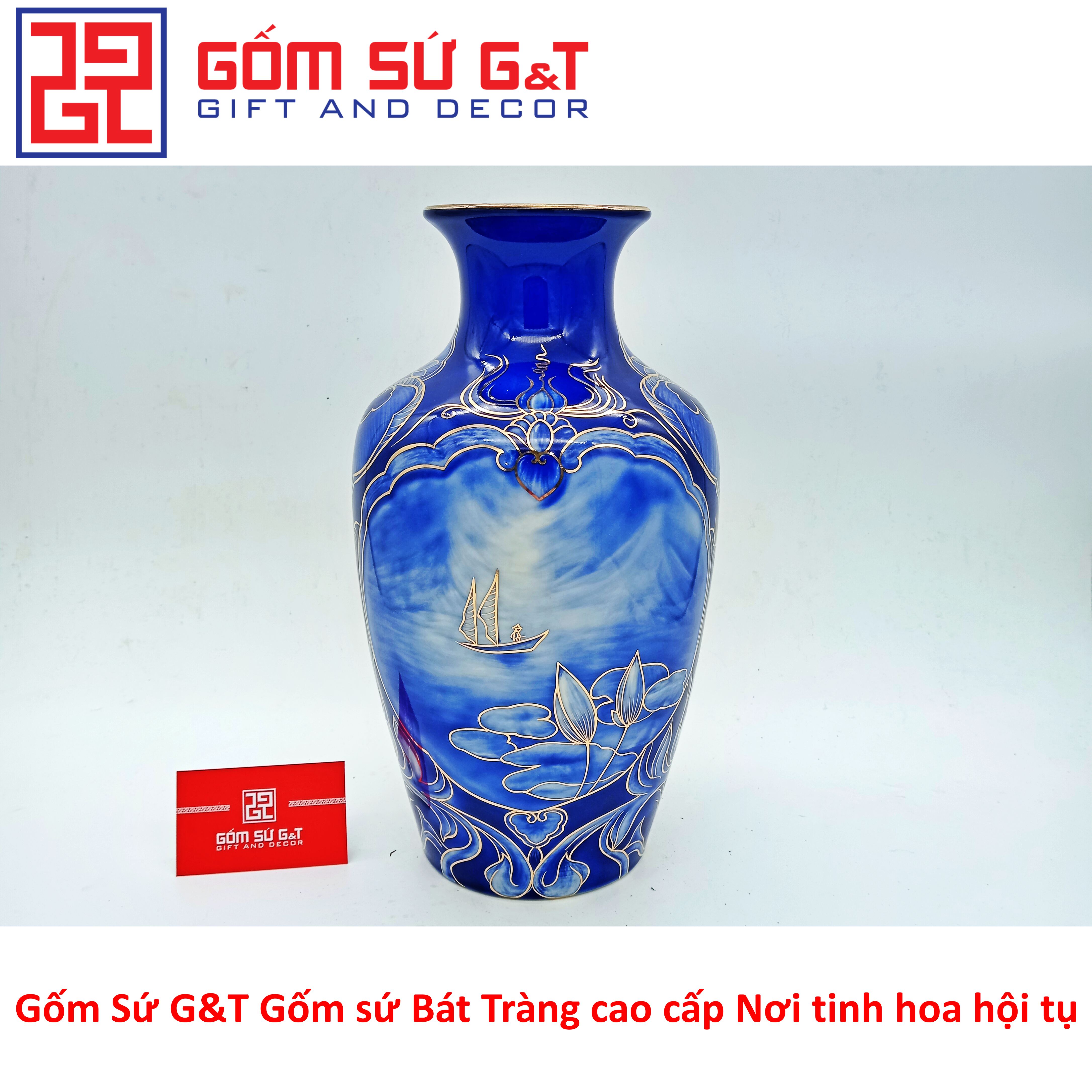 Lọ hoa nhị cảnh thuận buồm xuôi gió vẽ vàng kim 24k Gốm Sứ G&amp;T