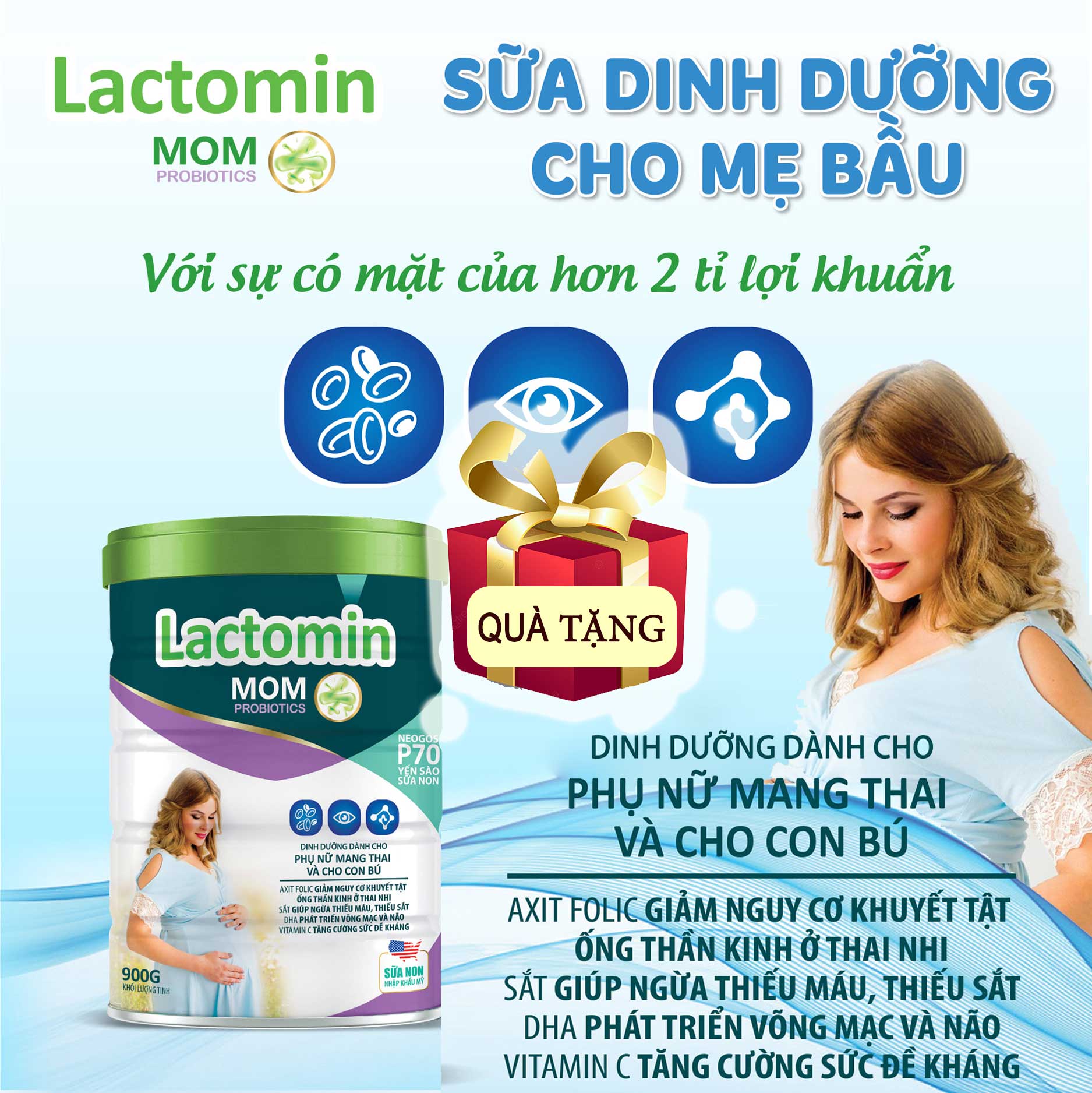 Sữa mát Lactomin Mom 900g- Hấp thụ, Tiêu hóa, dễ uống