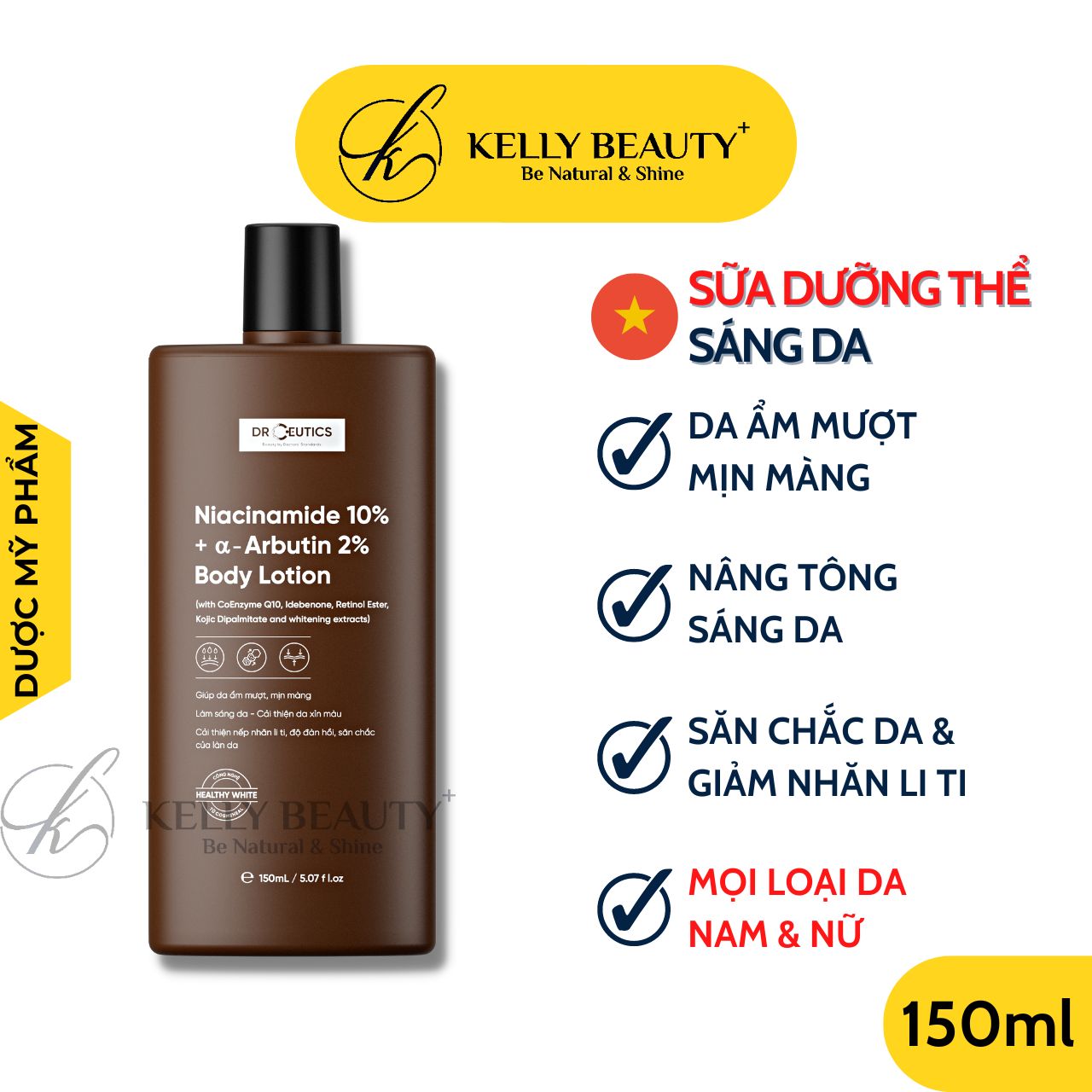 Sữa Dưỡng Thể Trắng Da DrCeutics Niacinamide 10% + Alpha Arbutin 2% Body Lotion | Kelly Beauty